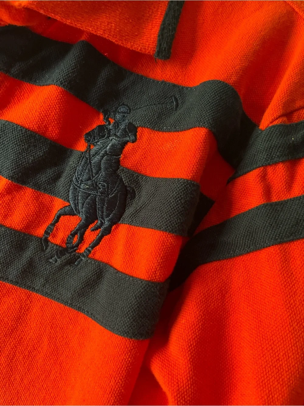 Ralph Lauren Kids Bright Red Long-Sleeve Rugby Polo with Navy Stripes